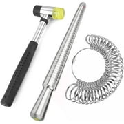 FEIXI Accmor Ring Sizer Measuring Tool including Ring Mandrel, Ring gauge Finger Sizer & Rubber jewelry Hammer, Metal Ring Measurement Maker Kit Ring Sizing Stick for Man Women Jewelry Making
