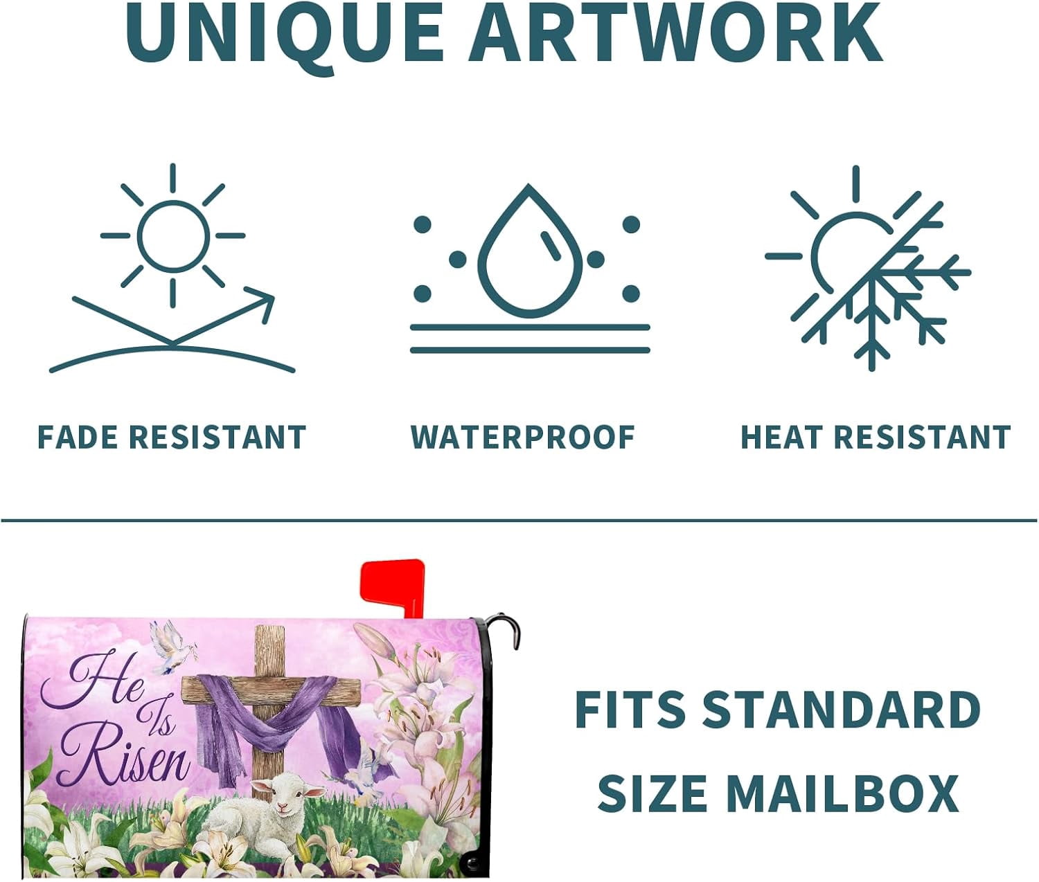 He is Risen Cross Christian Mailbox Cover Magnetic Large Size 25.5x21 Inch Spring Easter Letter Box Wrap Religious Lily Floral Sunrise Lamb Decorative Dust-Proof Letterbox Covers for Home Garden Yard