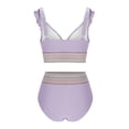 thumbnail image 4 of Women High Waisted Bikini Sets Ruffle V-Neck Swimsuits Color Block Two Piece Drawstring Bathing Suit, 4 of 7