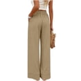 thumbnail image 7 of Cagogo Women Wide Leg Pants Cotton Linen Elastic Waist Casual Loose Long Trousers with Pockets Travel Lounge Solid Beach Clothes, Khaki S, 7 of 7