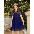 thumbnail image 2 of Oudiya Girls Contrast Mesh Short Sleeve Dress Puffy Casual A Line Party Dress for Kids 3-12Y, 2 of 7