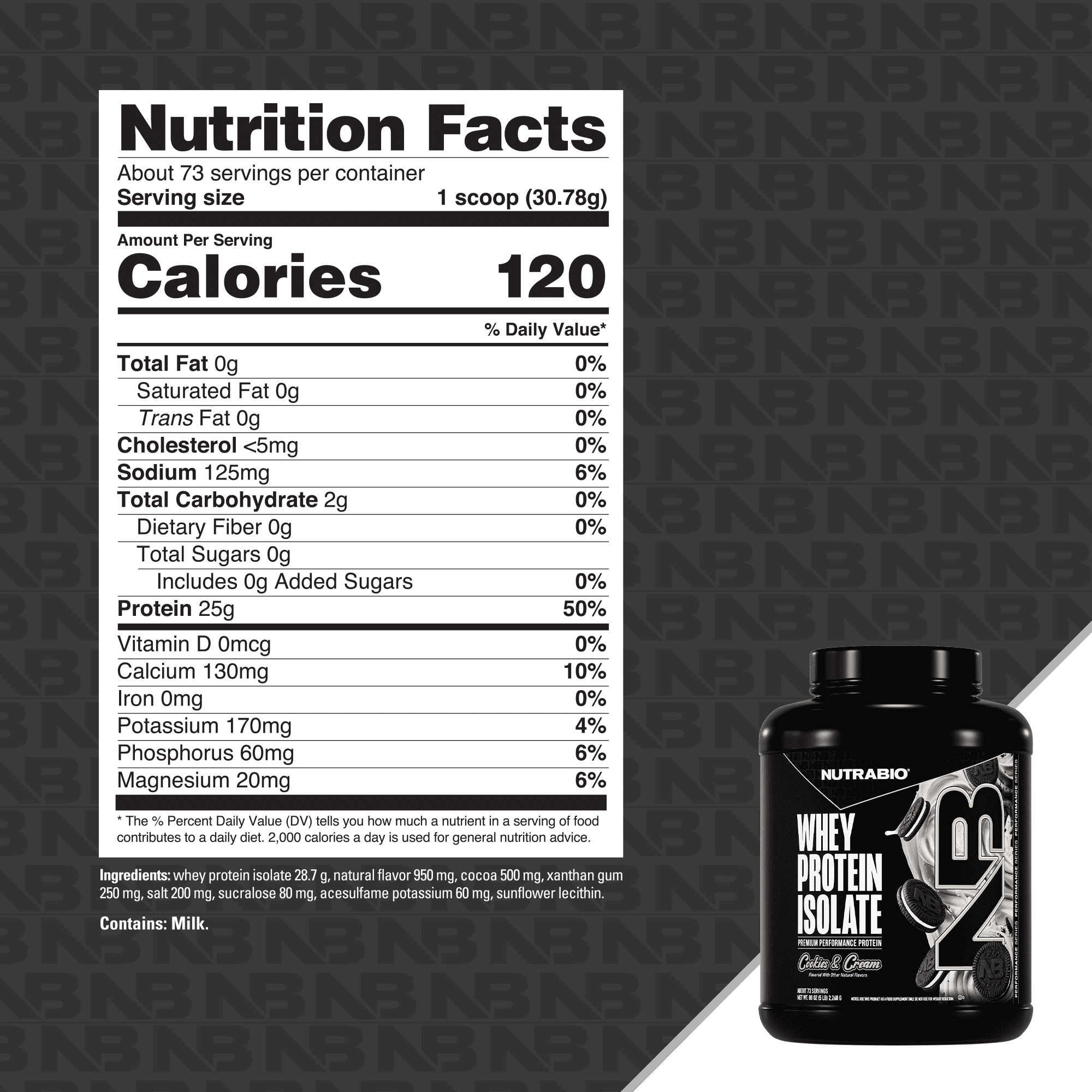 NutraBio Whey Protein Powder Isolate Supplement – 25g of Protein Per Scoop with Complete Amino Acid Profile - Soy and Gluten Free - Zero Fillers and Non-GMO - Cookies & Cream - 5 Lbs.