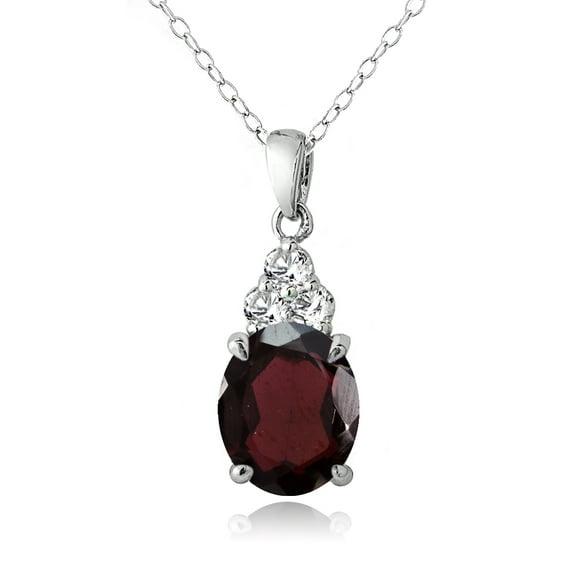 Sterling Silver 3.1ct Garnet and White Topaz Oval Necklace