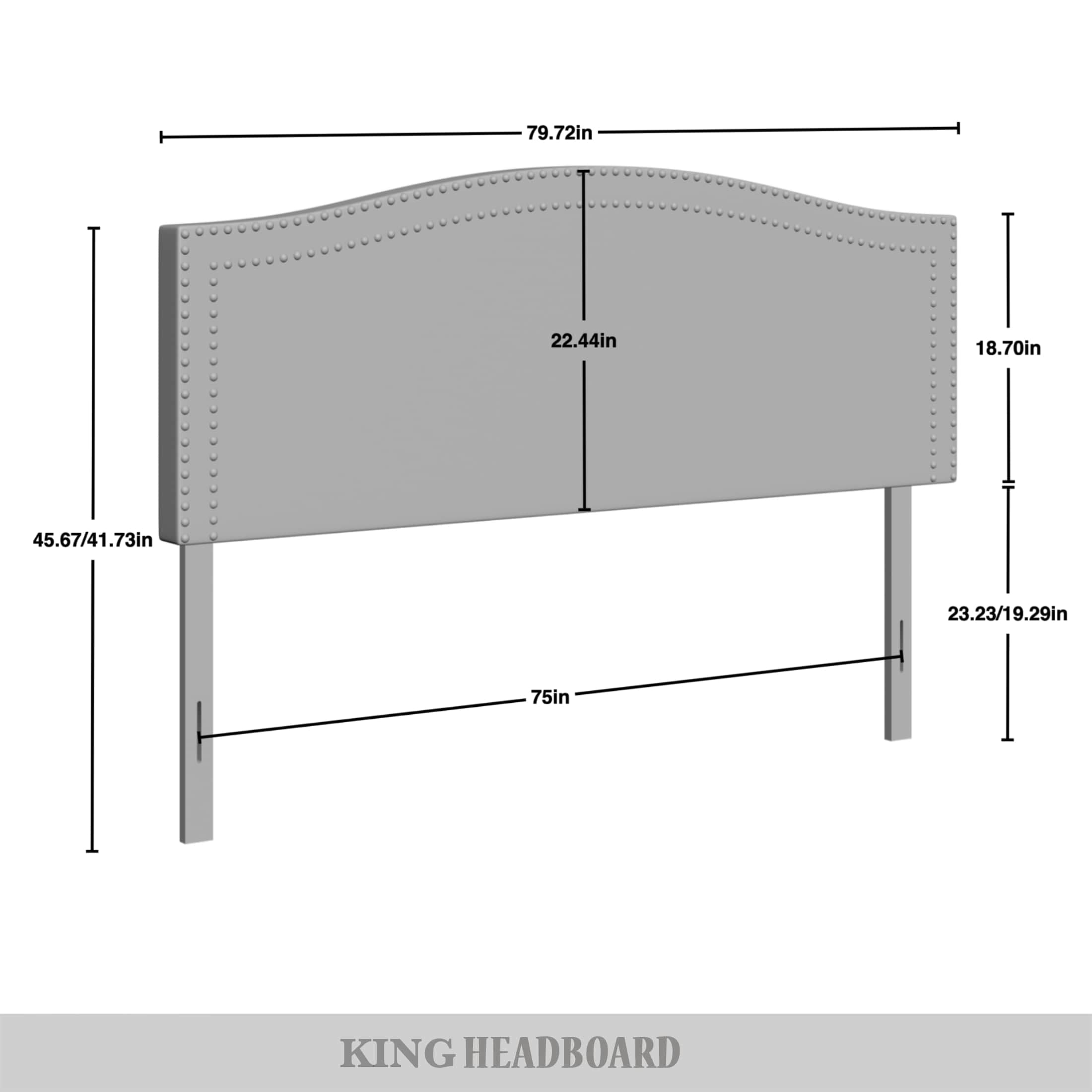 Castle Place Upholstered Nailhead Trimmed Headboard, Black Velvet, King