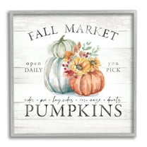 Fall Market Pumpkins Rustic Country Sign Autumn Florals Botanical & Floral Graphic Art Framed Art Print Wall Art