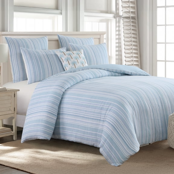 Levtex Home Boracay Comforter Set – Full/Queen Comforter (90x94in) and 2 Standard Shams (20x26in) – Textured Striped Design – Aqua and White – Cotton Muslin – Polyester Fill