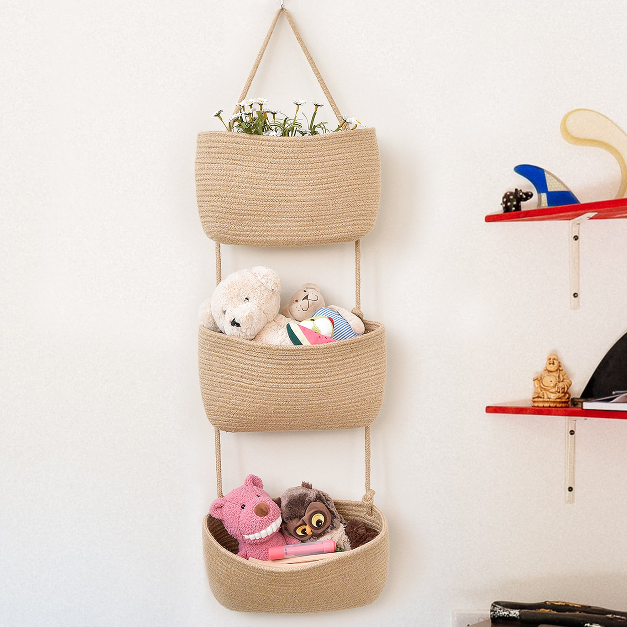 3 Layer Floral Storage Bag Wardrobe Hanging Basket Wall Pouch Toys Organizer Z 