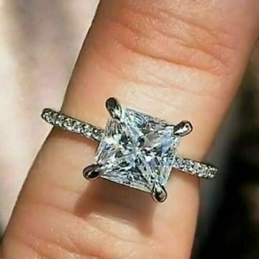 1.8Ct Princess & Round Cut Diamond(VVS1,D)14k White Gold Solitaire Ring for Women Gifts/Wedding