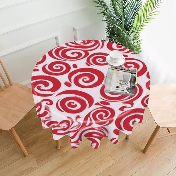 RKSupls 60 Inch Round Tablecloth, Red Swirls Premium Polyester Straight Edge Wrinkle Resistant Washable Table Cover for Party Home Dining Decor