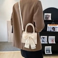 thumbnail image 6 of Women's bow handbag new fashion simple shoulder slung artificial leather handbag. - beige, 6 of 6