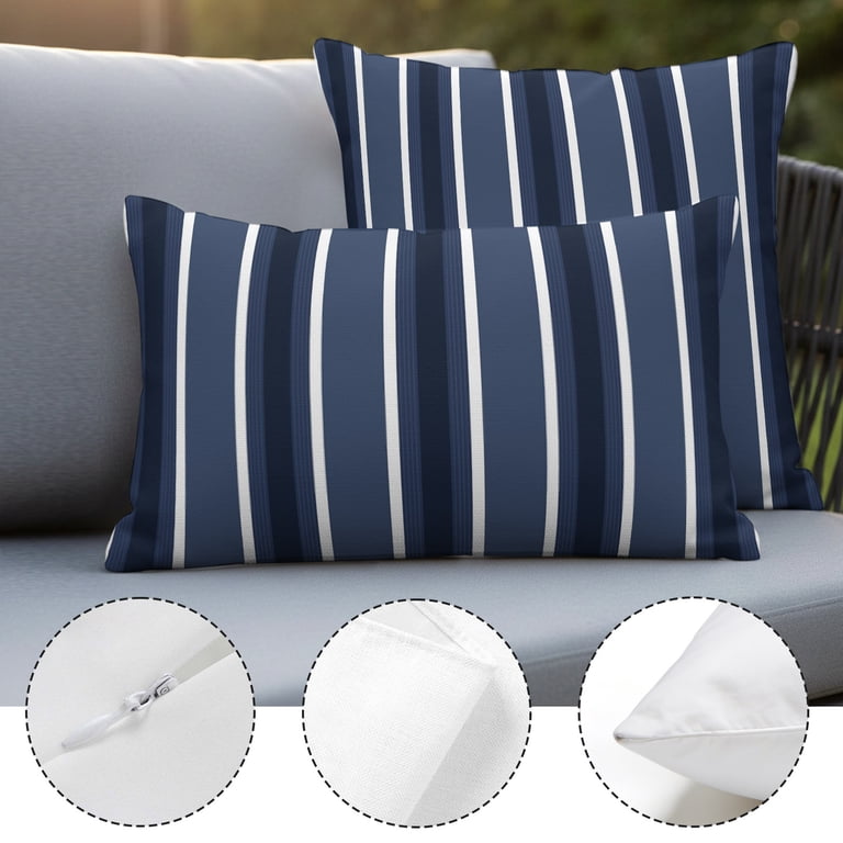 Navy Blue White Stripes Pillow Covers Set of 4, Modern Minimalist