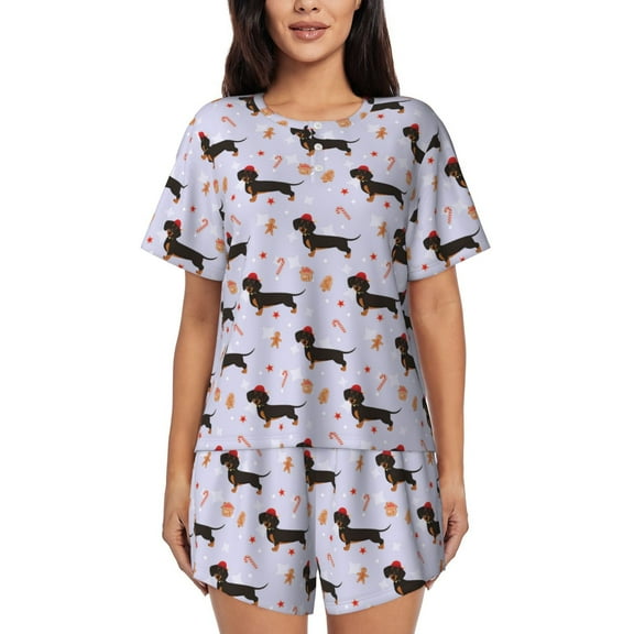 Ratiio Dachshund Dog Print Womens Pajama Sets 2 Piece Soft Short Sleeve Top and Shorts Sleepwear Round Neck Pjs Lounge Set