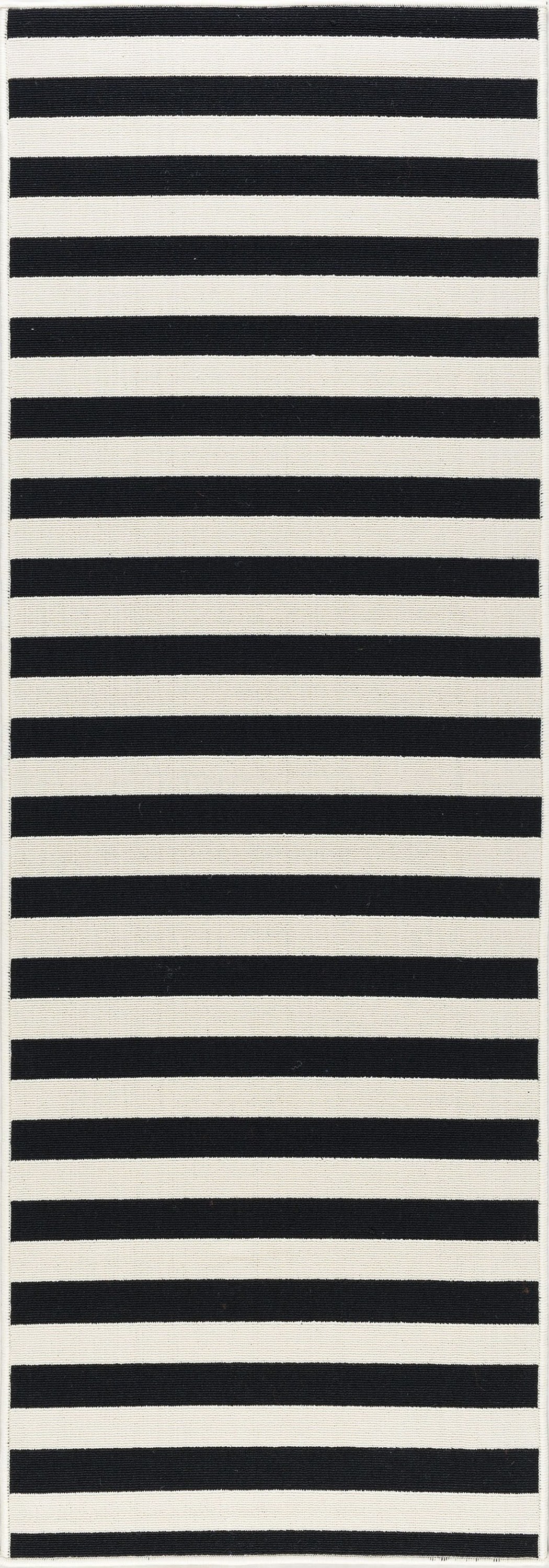 3x8 Water Resistant, Indoor Outdoor Runner Rugs for Patios, Hallway, Entryway, Deck, Porch, Balcony or Kitchen | Outside Area Rug for Patio | Black, Stripe | Size: 2'7'' x 7'3''