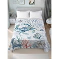 thumbnail image 2 of Full Size Flat Sheet Only, Ocean Crab Soft Brushed Microfiber Bed Sheets, Summer Coastal Coral Flower Shells Hotel Quality Breathable Bedding Top Sheet, Easy Care, 81"x96", 2 of 9