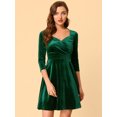thumbnail image 2 of INSPIRE CHIC Robe de Fête Évasée pour Femme d'Halloween en Velours à Encolure Cœur, Manches 3/4, Taille Très Grande, Vert Foncé, 2 of 6