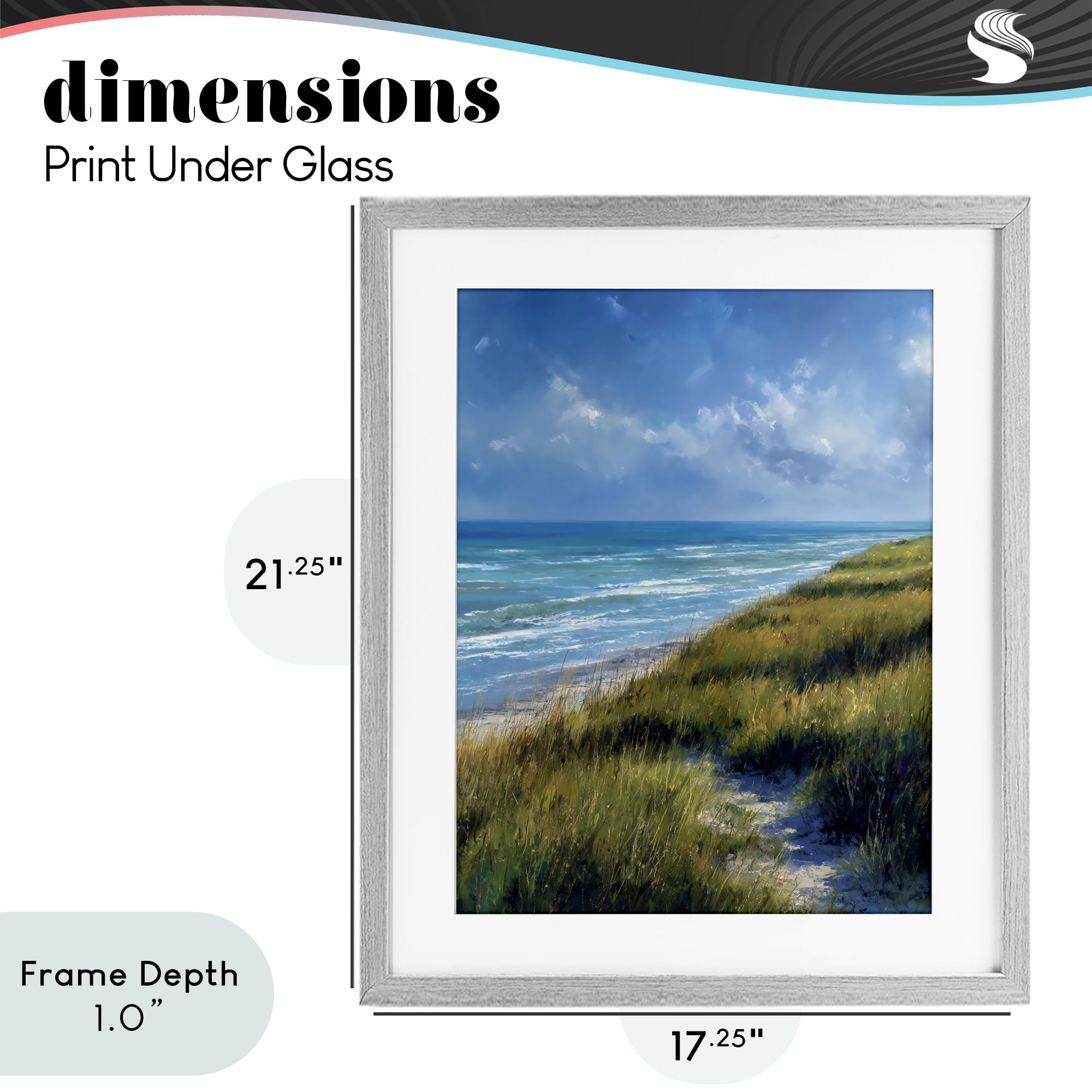 Stupell Industries Coastal Grass & Rolling Waves Gray Framed Print Under Glass, design by Franklyn Gregory