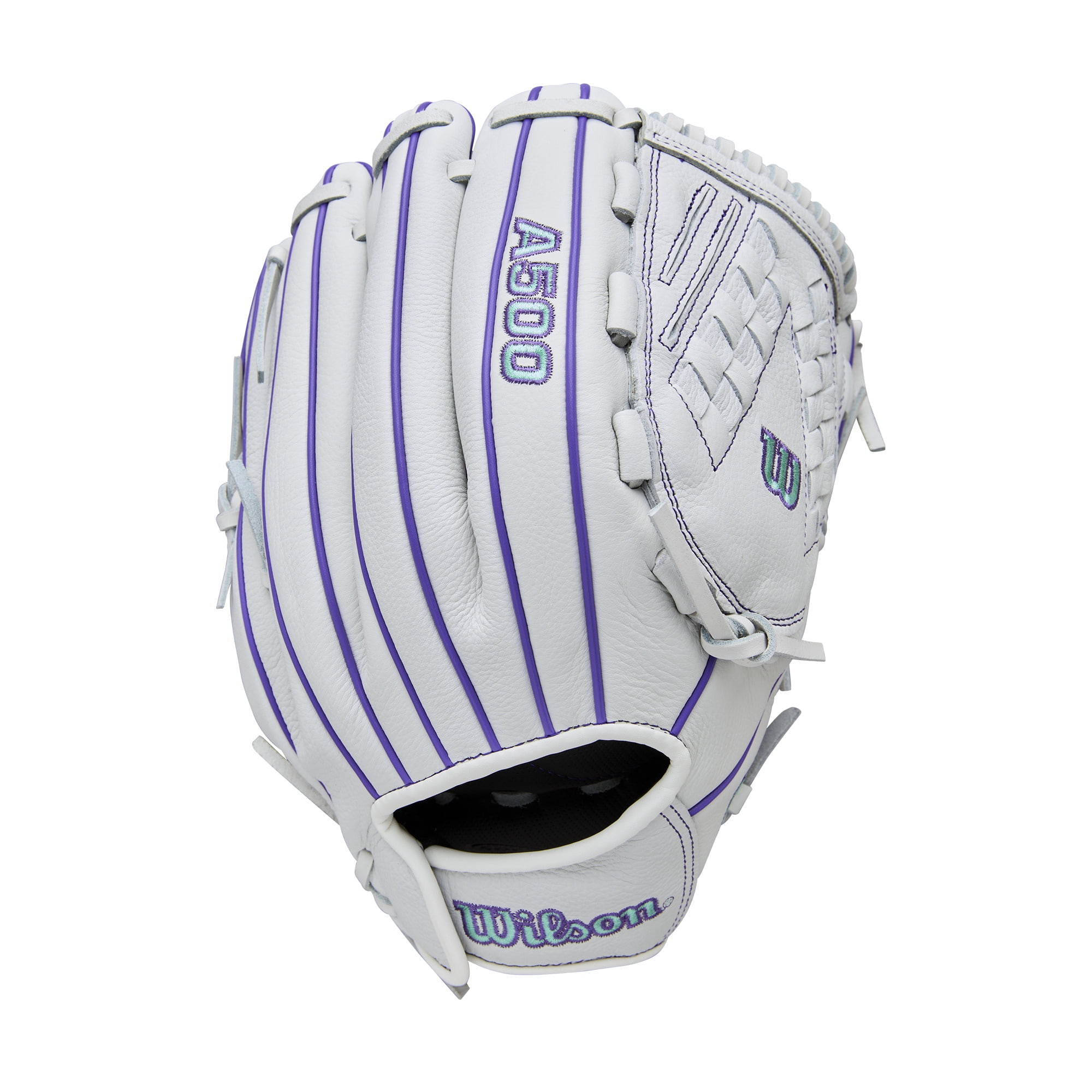 Wilson 2026 A500™ Siren™ 12.5" Youth Fastpitch Glove - White/Purple/Teal, Right Hand Throw