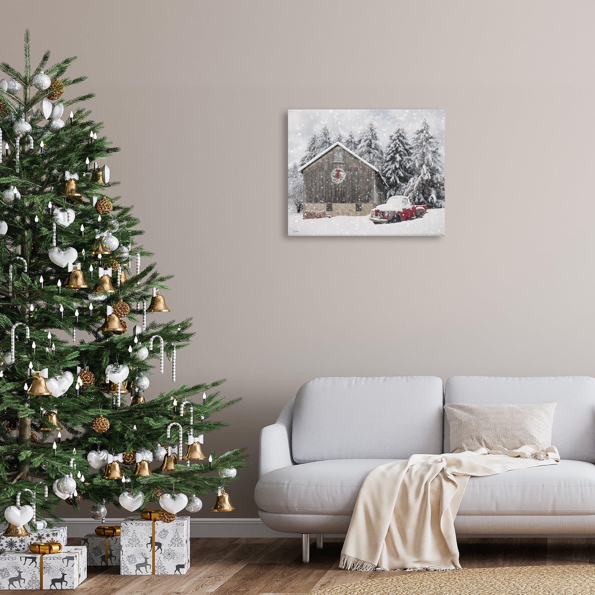 Stupell Industries Snow Covered Farm Scene Holiday Painting Gallery Wrapped Canvas Art Prints Wall Art, 30 x 24