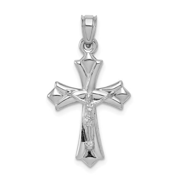 10k Real White Gold Crucifix Cross Pendant Necklace for Men and Women Polished Reversible Religious Charm with Raised Jesus Figure Classic Spiritual Faith Design