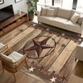 thumbnail image 2 of 5x8 Area Rugs, Rustic Country Non-Skid Rubber Backing Large Rectangle Rugs - Living Room Bedroom Home Office, Western Stars Brown Texture Wooden Print Indoor Floor Mat Carpets Washable Rug, 2 of 9