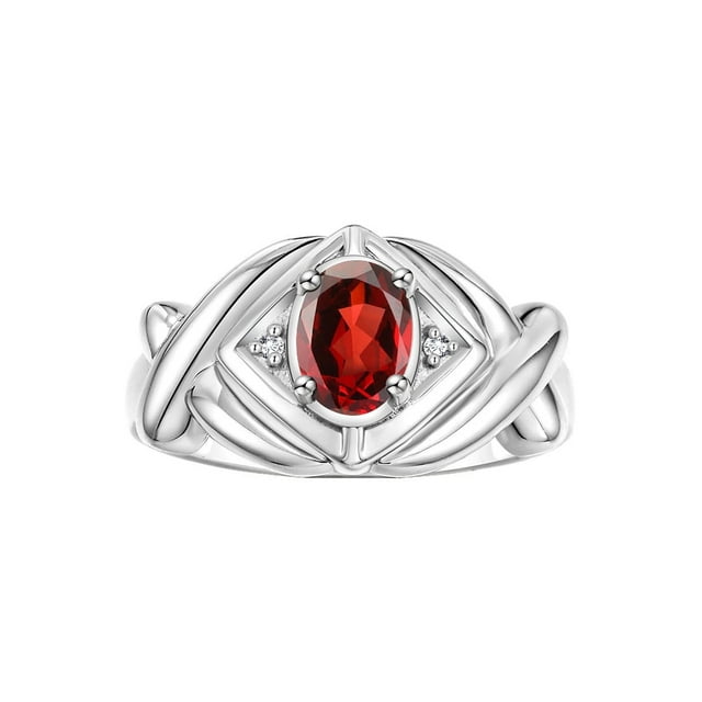 RYLOS Rings for Women Sterling Silver Ring XOXO Hugs & Kisses 7X5MM Gemstone & Diamond January Garnet Jewelry Size 7