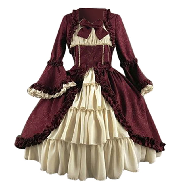 Kcodviy Femmes Vintage Gothique Cour Vêtements Gothiques pour Femmes Robe Carrée Patchwork avec Nœud Punk Gothique Vêtements pour Hommes Robe Gothique Noire Robe Gothique à Manches Longues Robes Gothiques pour Femmes Longues