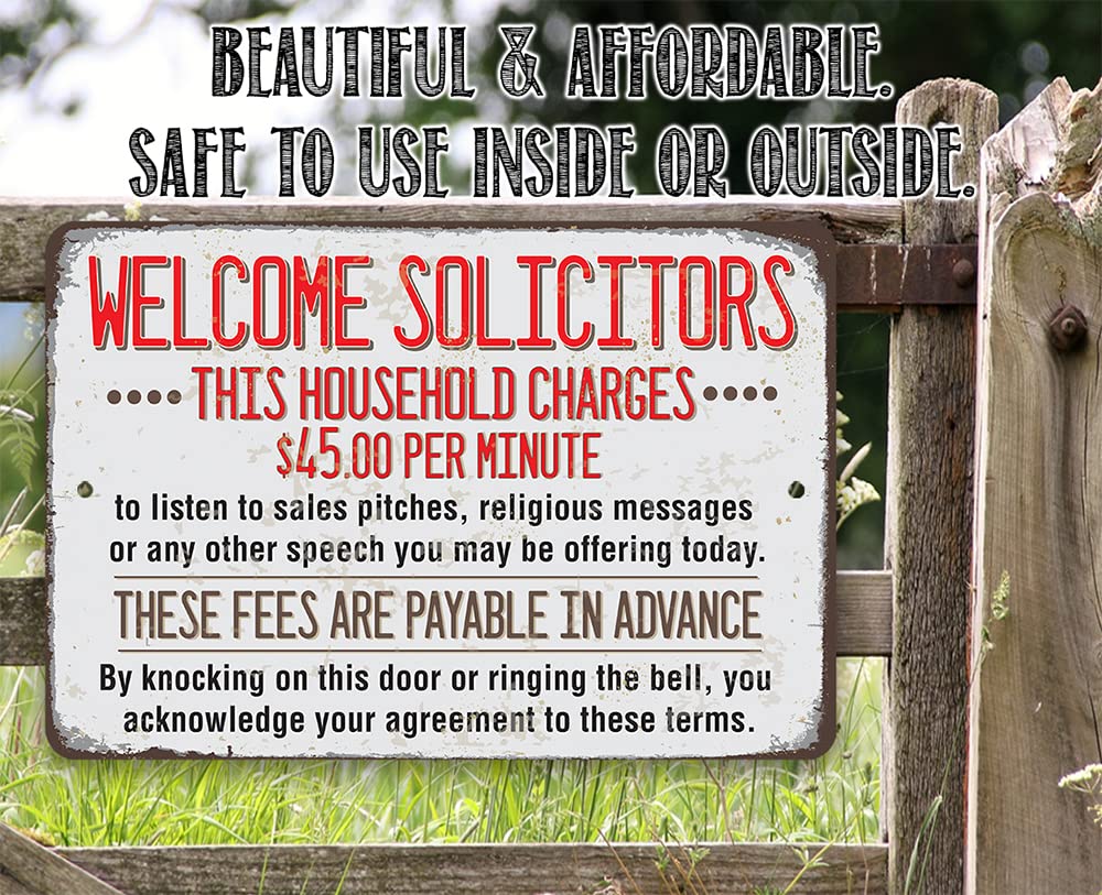 „No Soliciting“ Schild Für Zuhause – 14x30 Cm, Aluminium, Mit Metallpfählen | Abweisungsschild Für Garten & Haustür