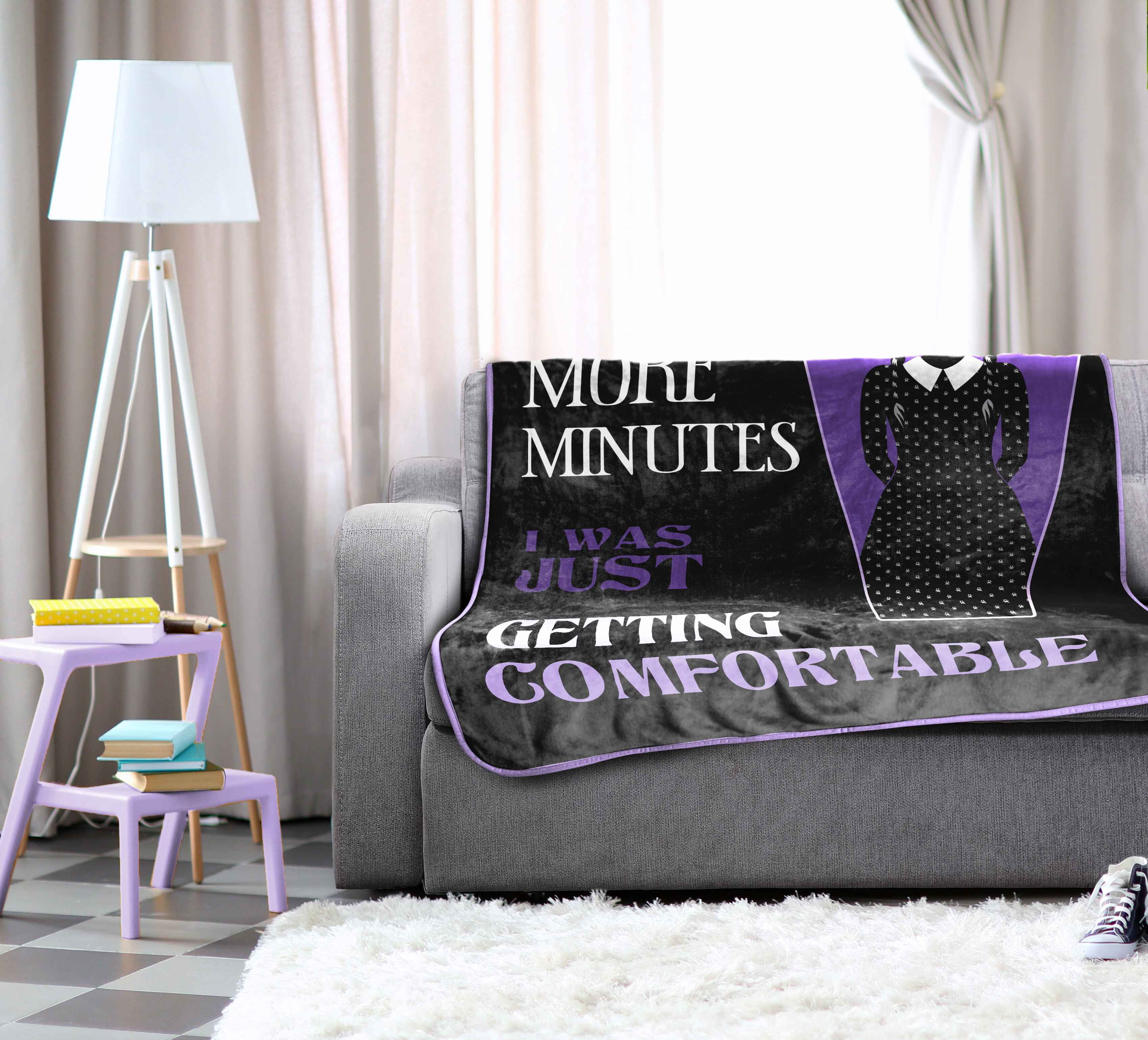 Wednesday Floral Skulls 46" x 60" Coral Fleece Throw Blanket, Polyester, Purple & Black, MGM