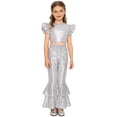 thumbnail image 3 of iiniim Girls Sequin Dance Outfit Hip Hop Jazz Crop Top and Pants Stage Performance Silver 12, 3 of 7