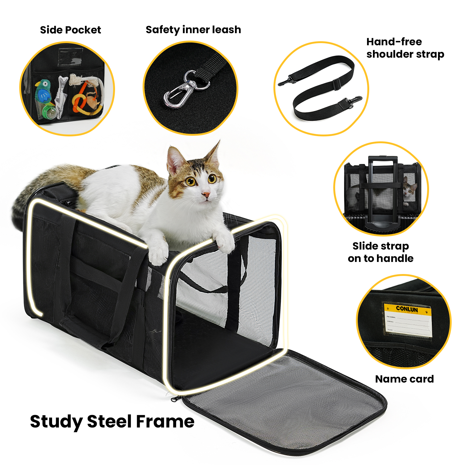 Conlun Soft-Sided Cat Carrier, Airline Approved, Black photo 8