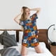 thumbnail image 5 of Balery colorful plaid Dinosaur Conjunto de Pijama para Mujer con Estampado, Dos Piezas de Manga Corta y Shorts, Ropa de Dormir Suave con Cuello Redondo y Bolsillos-Medium, 5 of 6