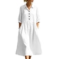 thumbnail image 2 of Zeijnsda Womens Long Dresses Spring Summer 3/4 Sleeved Shirt Dresses Lapel Button Maxi Shirt Dresses Solid Color Cotton-Linen Midi Dresses for Casual Daily Outfit, 2 of 6