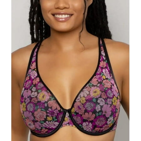 Curvy Couture RETRO ROSES Sheer Mesh Plunge Push Up Bra  US 40H  UK 40FF  NWOT
