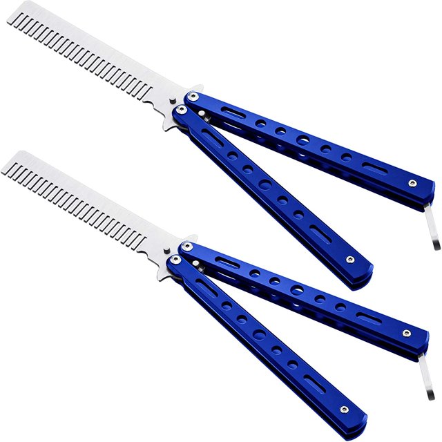 2 Pieces Butterfly Combs Stainless Steel Folding Training Practice Combs Hair Styling Tools for Sport Outdoor Use (Blue)