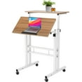 thumbnail image 2 of Soges Mobile Standing Desk, Height Adjustable Sit to Stand Desk, Portable Laptop Desk, 2-Tier Computer Workstation for Home Office, Oak, 2 of 8