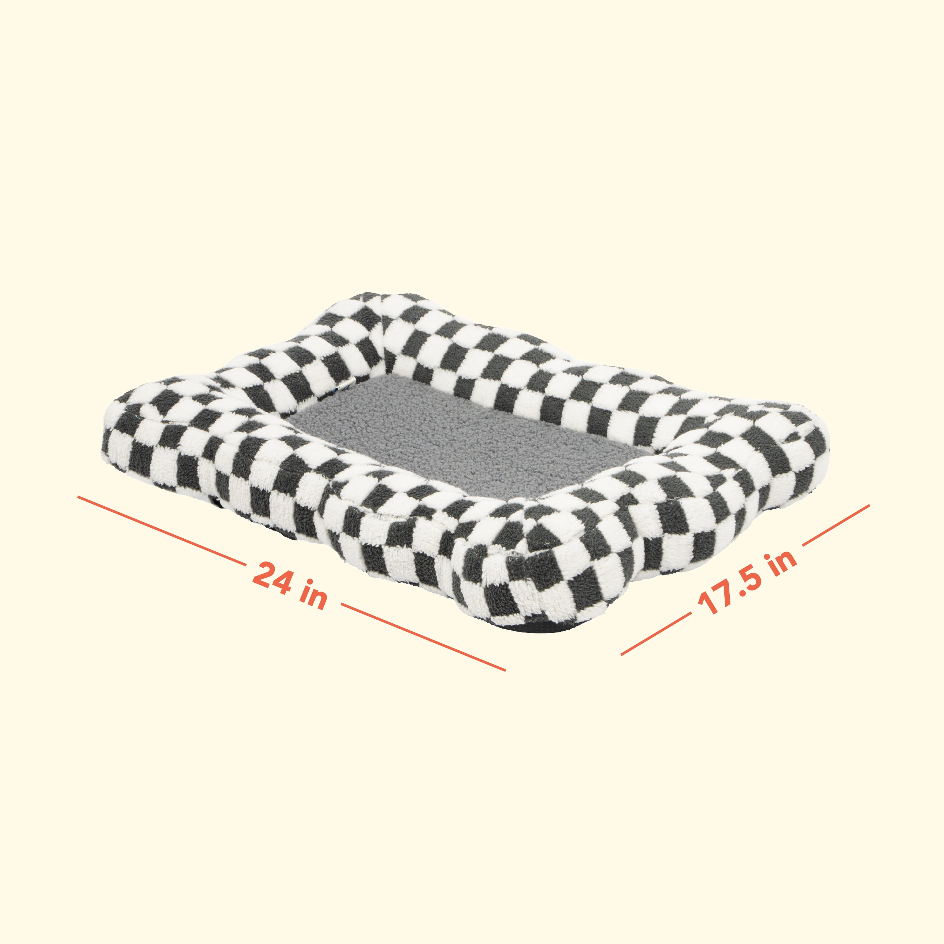 Oodles Checkered Sherpa Cloud Pet Bed, Black, Small 24" L x 17.5" W