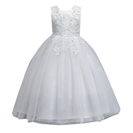 

TIREOW Classic Dresses for Girls Flowers Little Girls Tulle Lace Wedding Party Dress for Kids Formal Birthday Princess Pageant Prom Maxi Gown Fashion Ceremonial Dress(3-4 Years White)