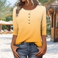 thumbnail image 3 of Scyoekwg Womens Crew Neck 3/4 Sleeve Tops Casual Basic Button T-Shirts Gradient Color Loose Cute Tunic Tee Blouses Pullover (Yellow,L）, 3 of 7