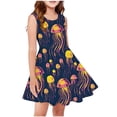 thumbnail image 2 of Spazoro Girls Midi Dresses, Crew Neck Sleeveless Jellyfish Print A-Line Casual Summer Dresses for Girls Black Size 10-13, 2 of 5