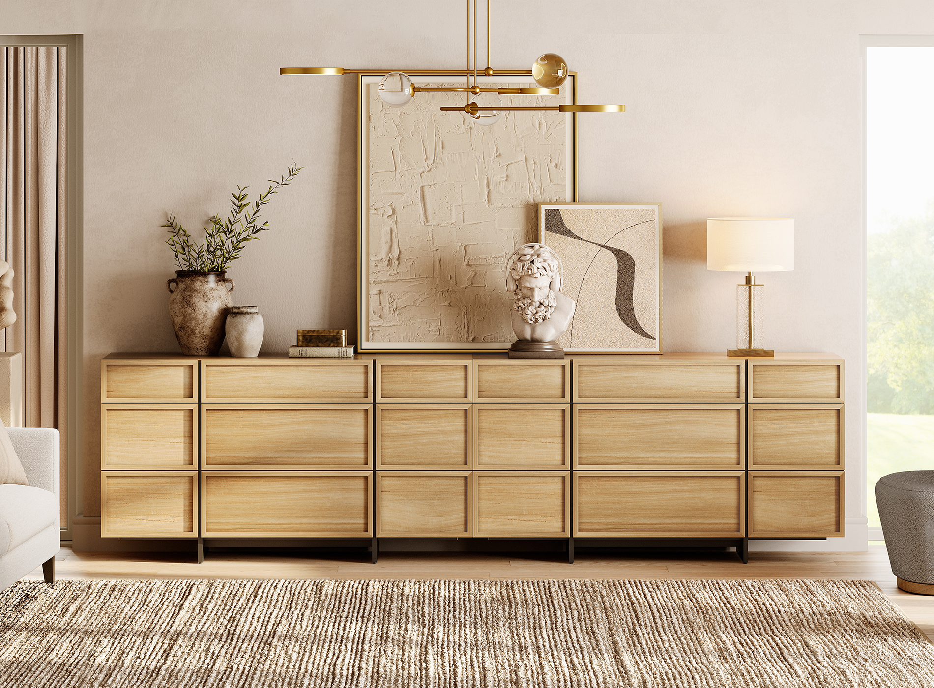 WAMPAT Modern 18-Drawer Wooden Dresser with T-Shaped Wood Legs, Chest of Drawers & Closet Organizer for Bedroom, Hallway & Living Room