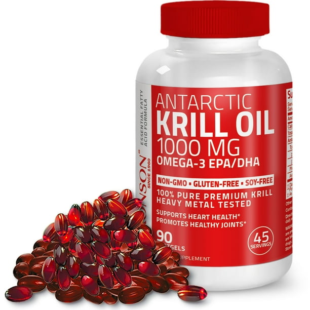 Bronson Pure Premium Antarctic Krill Oil 1000mg w Omega3s, Astaxanthin