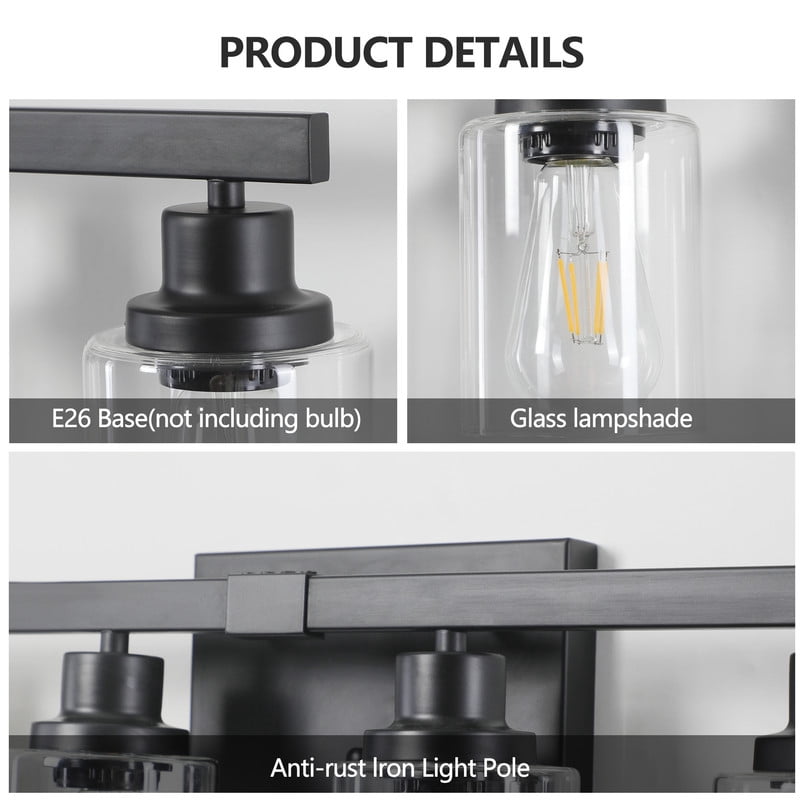 37" Modern 6-Light Bathroom Vanity Light Fixture - Black Finish with Clear Glass Shades, Perfect for Bathroom, Vanity, and Dressing Area Lighting (No Bulbs)