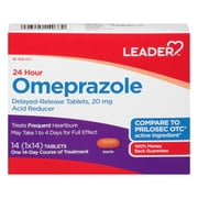 Leader Omeprazole Treats Frequent Heartburn Acid Reducer 20 mg, 14 Tablets