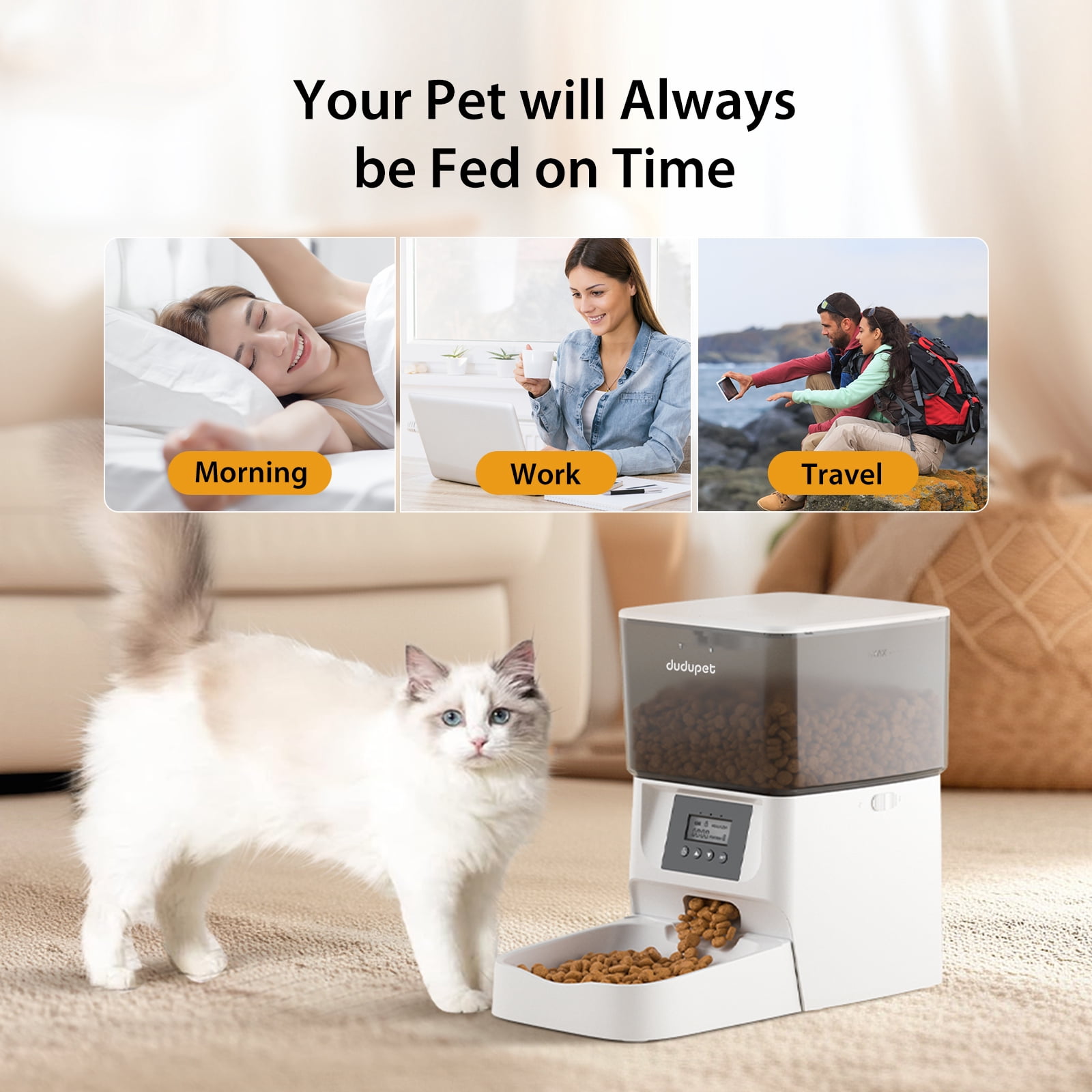 dudupet Automatic Cat Feeder,4L Timed Cats Food Dispenser Smart Pet Feeder Dogs 1-4 Meals per Day