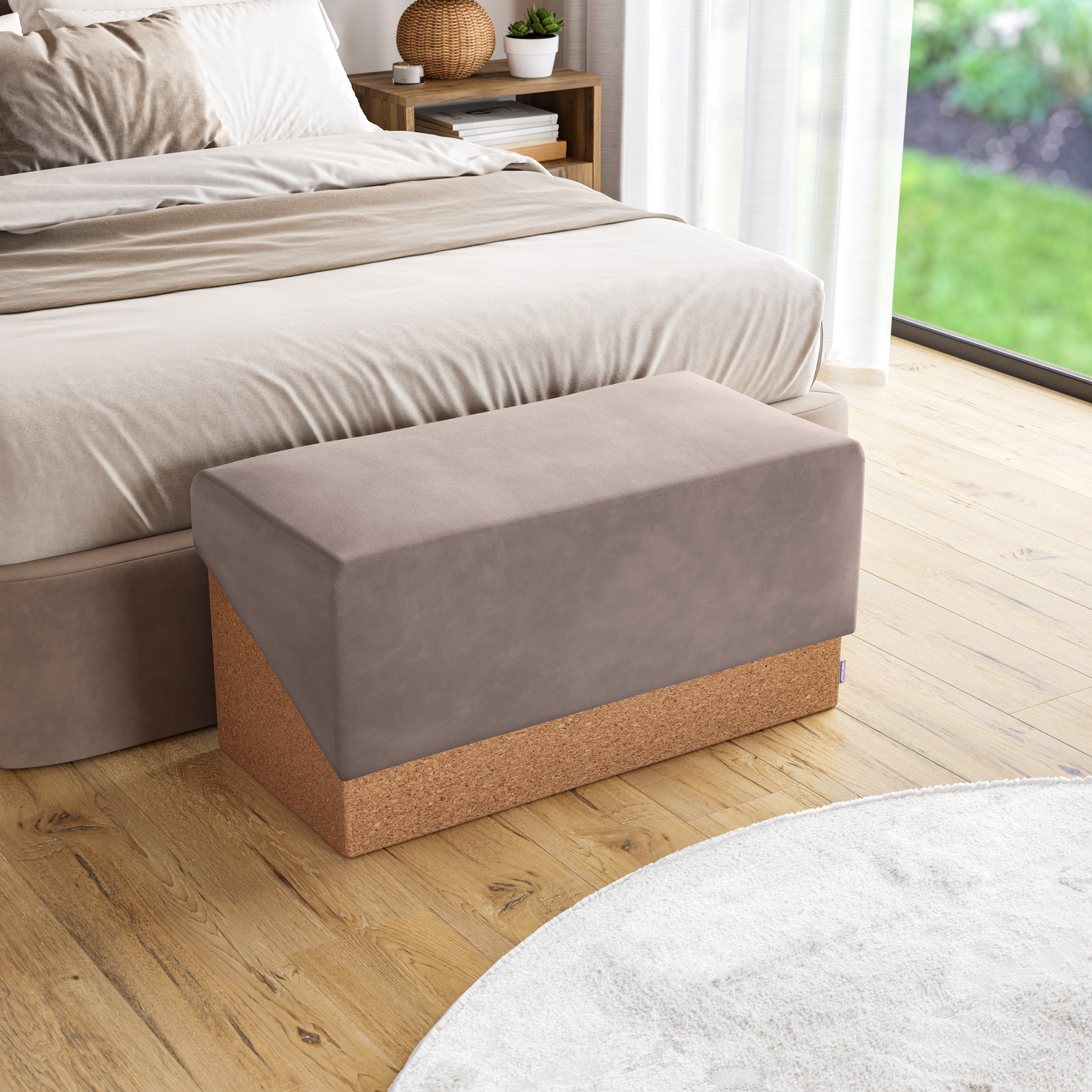 Seville Classics The Vineyard Collection Cork Storage Ottoman Cushioned Fabric, Padded Seat for Bedroom, Dorm, Loft, Living Room, Entryway, Hallway, Taupe, 30" Bench