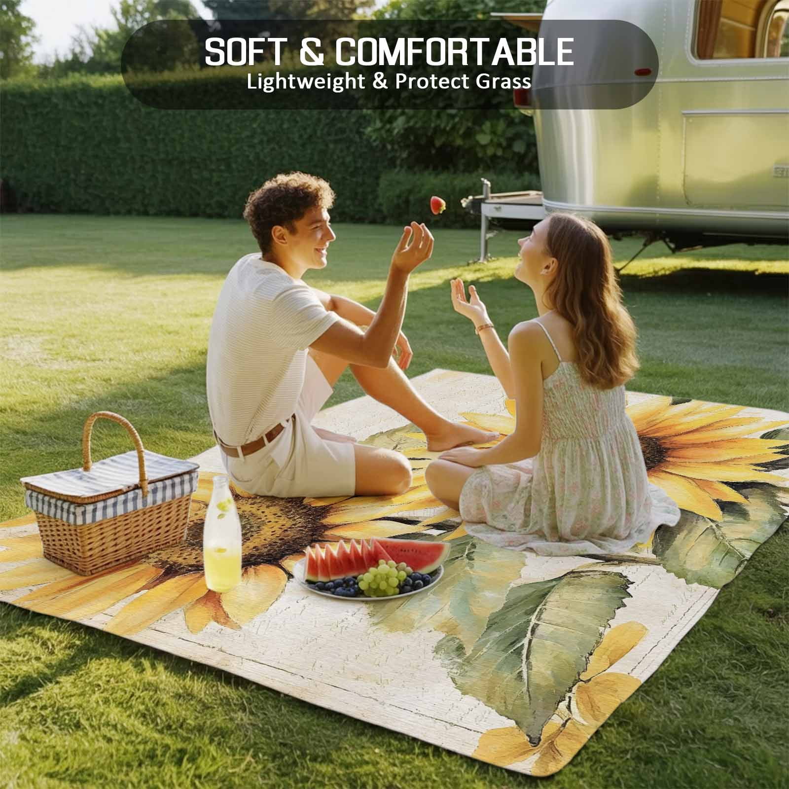 Sunflower Blossom Outdoor Rug 5x7 Ft - Reversible Patio Rug Outdoor Camping Rugs, Spring Summer Retro Botanical Floral Washable Indoor Outdoor Area Rugs, Non-Slip Outdoor Carpet Runner for Deck/Porch