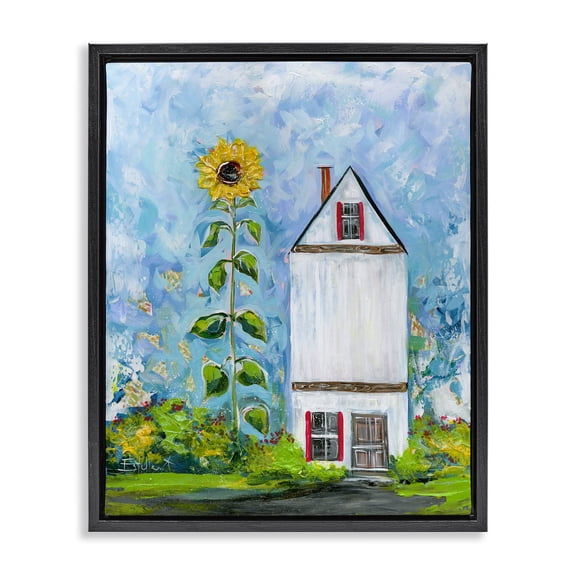 Stupell Industries Giant Sunflower & House Landscape & Nature Painting Black Floater Framed Canvas Art Print Wall Art, 17 x 21