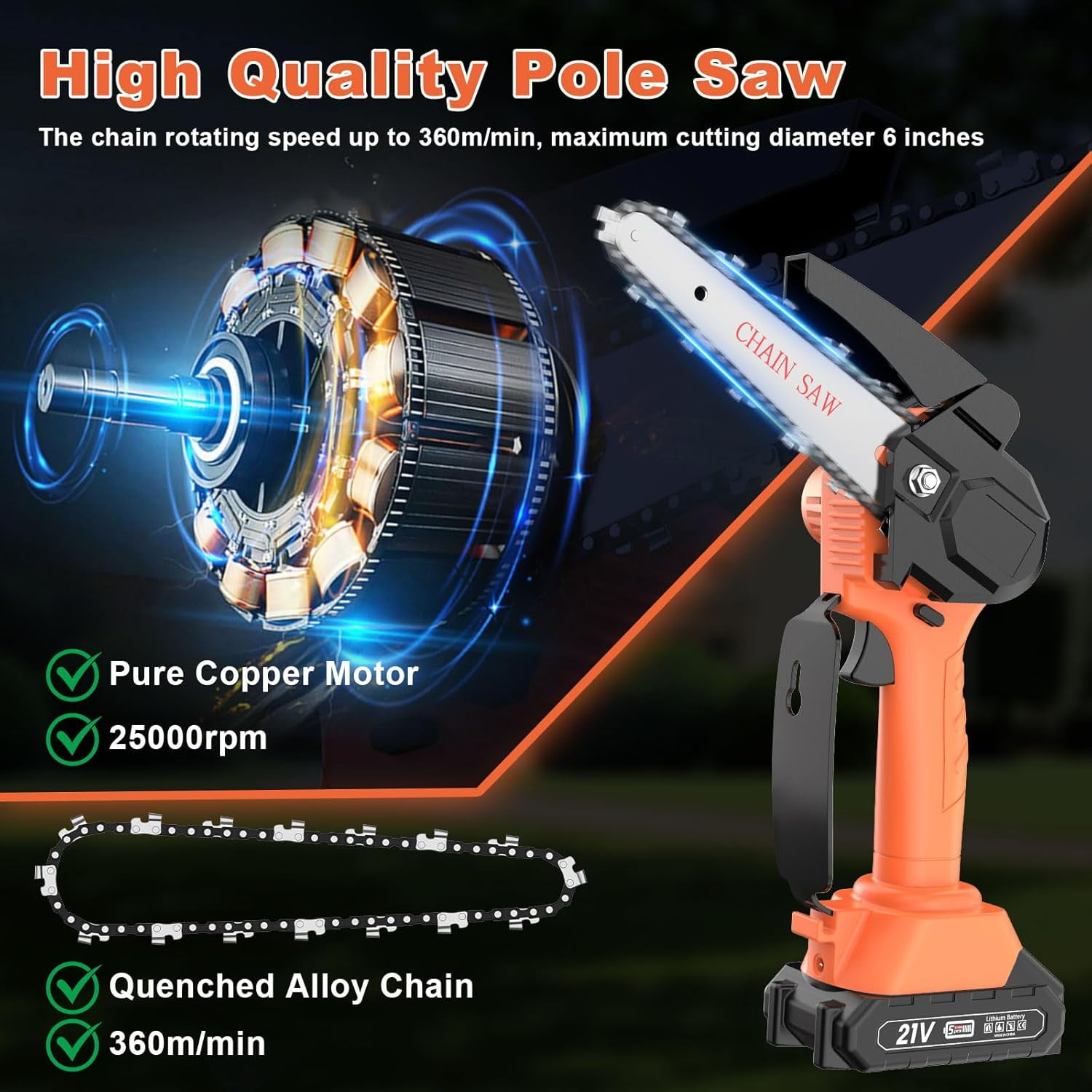 LEXKUYI Cordless Pole Saw, Mini Chainsaw, Electric Pole Saw for Tree Trimming, Tree Trimmer Limb Branch Cutter Pruner