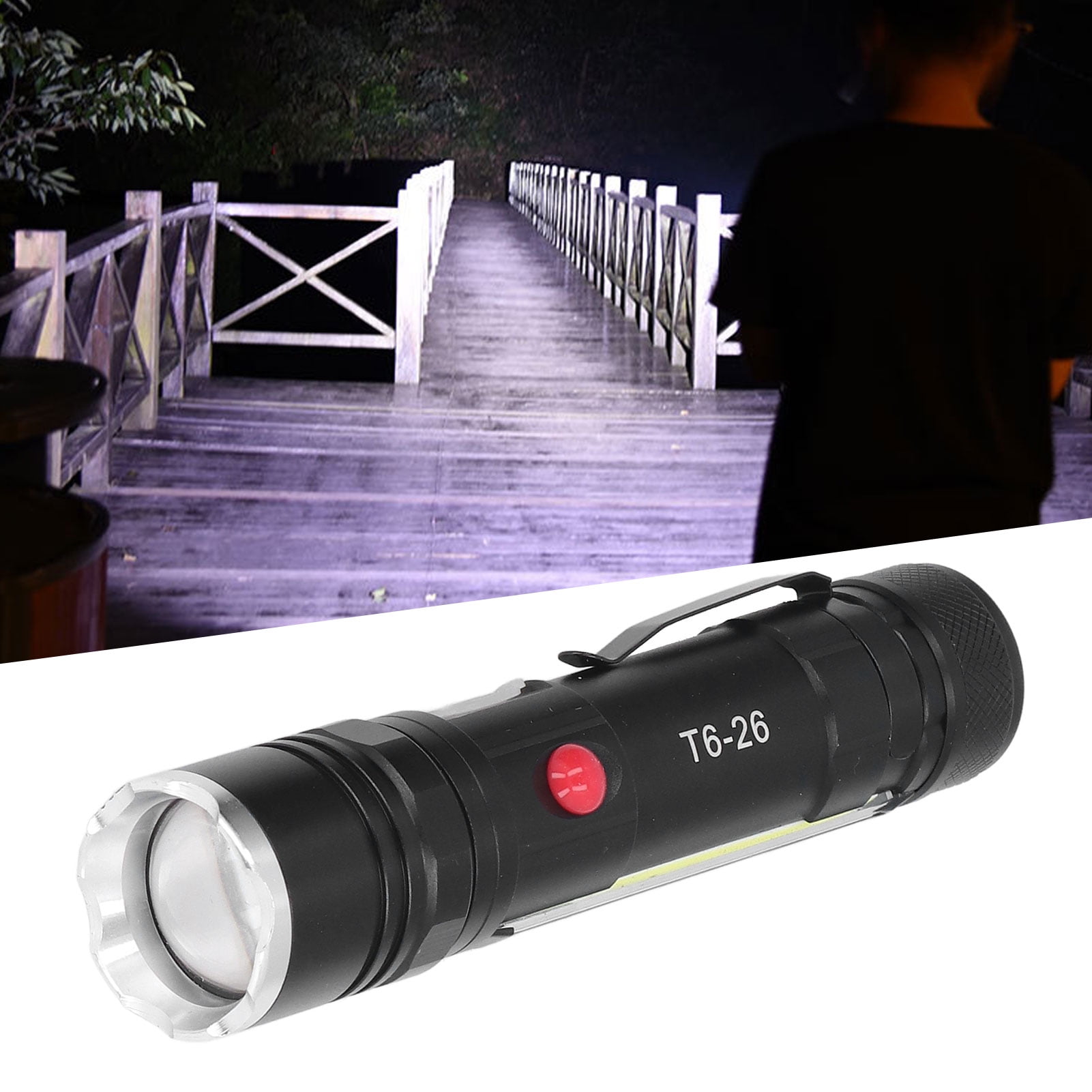 BIMZUC Small Flashlight USB Rechargeable Waterproof Zoomable 4 Modes LED Bright Magnetic Work Light for Camping Repairing Outdoor Use, Aluminum Alloy Portable Torch (15 cm / 5.9 inches)