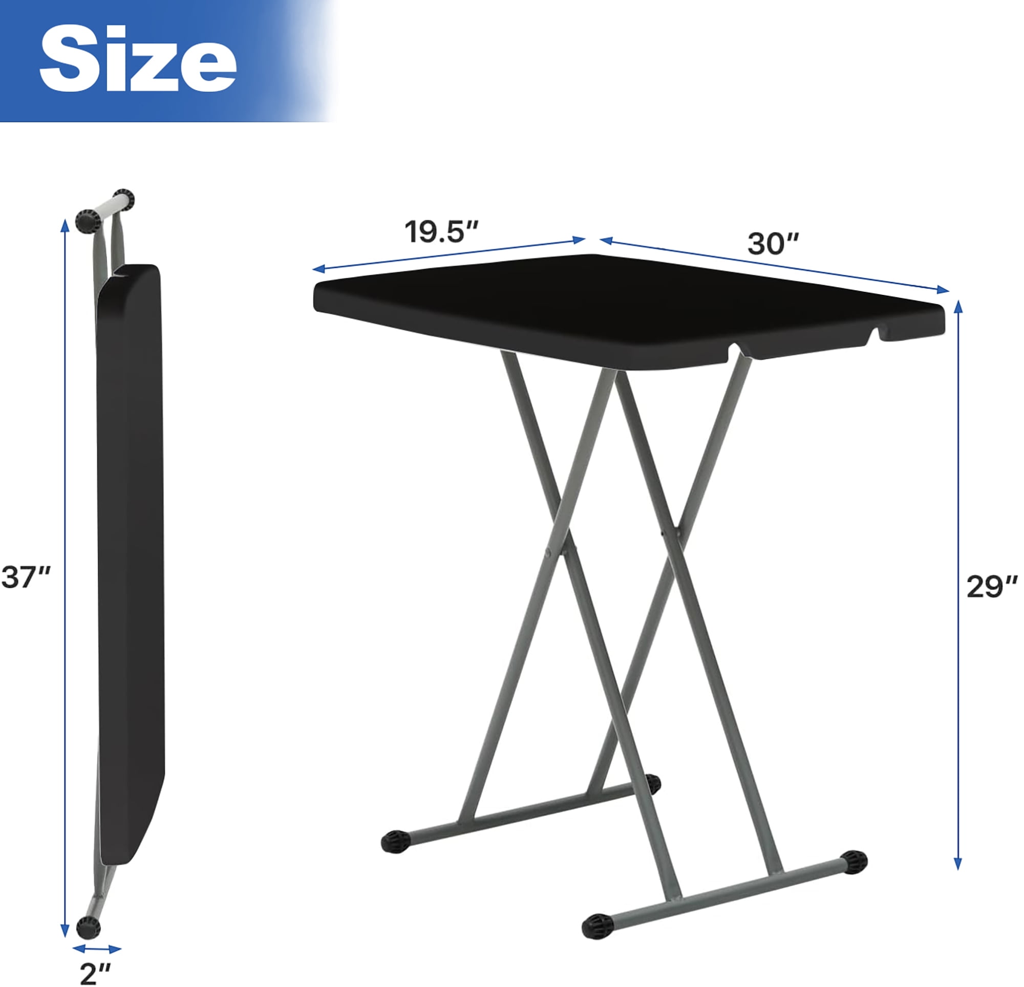 Portable TV Tray Table Small Folding Table for Camping Dining Adjustable Height Easy Fold Lightweight Indoor Outdoor 30 Inch Black
